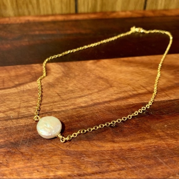 Freshwater Button Pearl 17" Gold Filled Chain Necklace - Picture 3 of 5